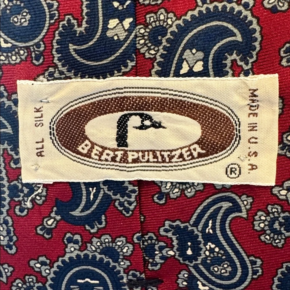Bert Pulitzer Men’s Necktie Red & Blue Paisley 100% Silk Tie Made in USA